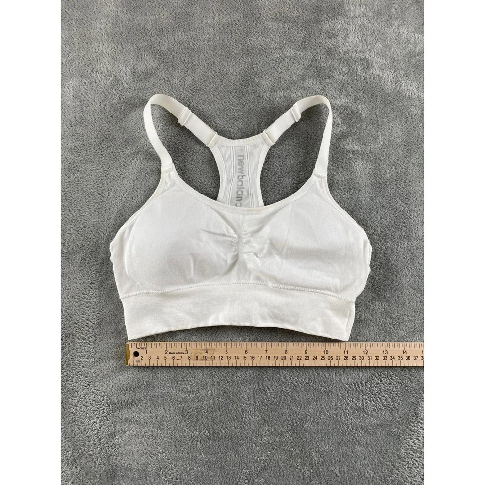 New Balance Womens White Ribbed Seamless Racerback Sports Bra M. Ruched Front - Picture 4 of 8
